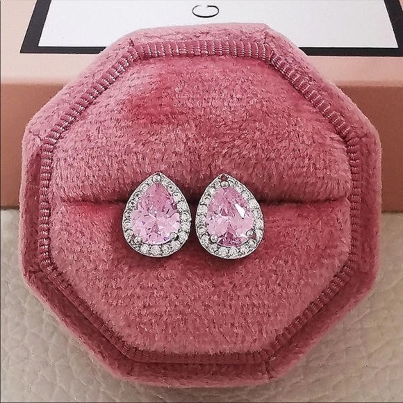 New 925 Silver Elegant Pear Cut Pink Sapphire Earrings - Picture 2 of 4